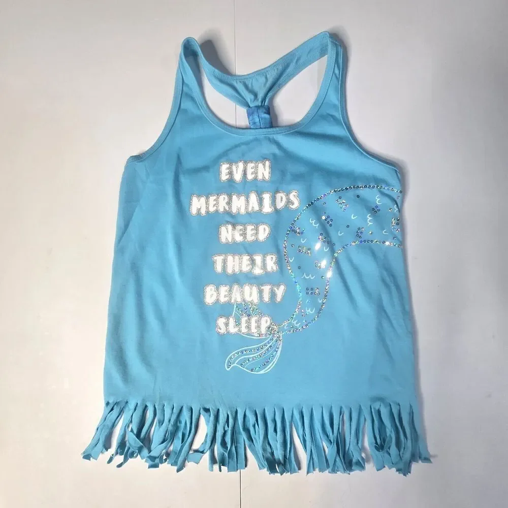 Justice Pajama Set Girls 14 Blue Mermaid‎ Fringe Tie Dye Mermaidcore Sleepwear